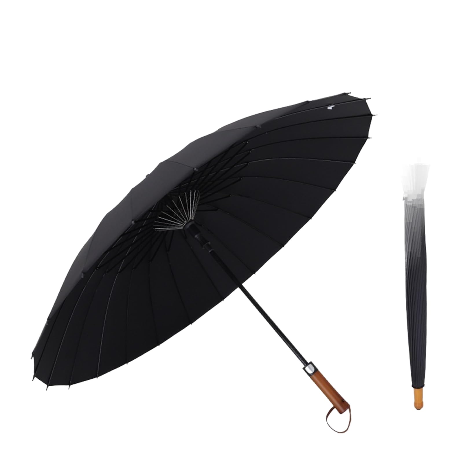 eexbz Umbrellas for Rain 24-Bone Wooden Handle Straight Umbrella Simple Large Umbrella Long Handle Umbrella Strong Umbrella for Wind and Rain(B)