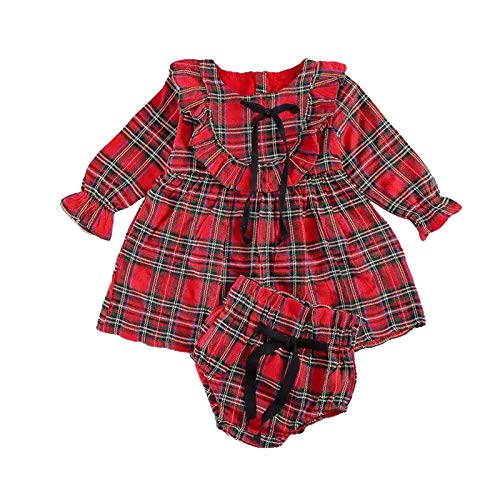 Bebé Niñas Navidad Plaid Print Ruffles Vestido Pantalones Cortos Navidad Trajes Conjunto Cover
