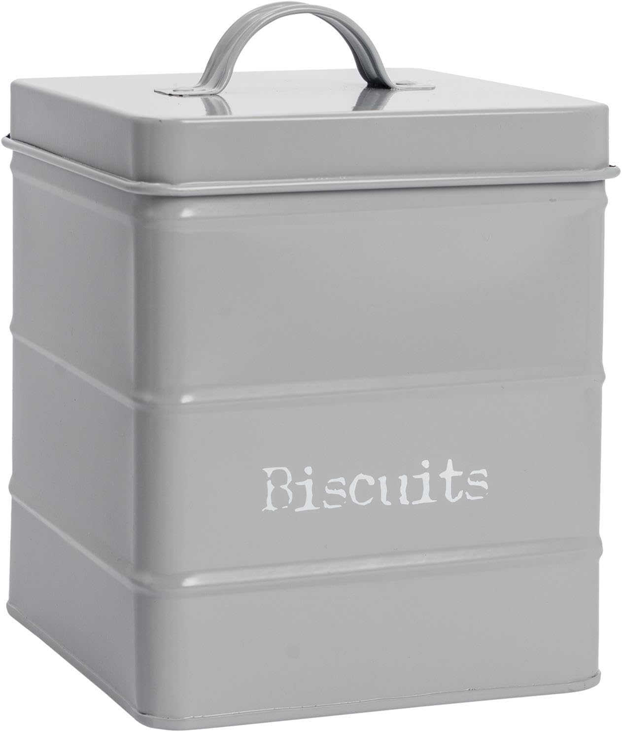 Harbour Housewares Metal Biscuit Tin - Grey - Vintage Retro Biscuit Barrel Canister Cookie Jar Kitchen Caddy Food Storage Box Container with Tight Fit Lid for Kitchen Organisation & Home Décor