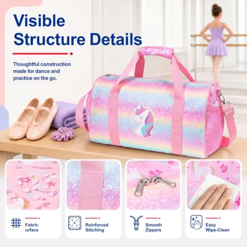 Image of Bagseri Dance Bag for Girls - Kids Duffle Travel Bag with Shoe Compartment
