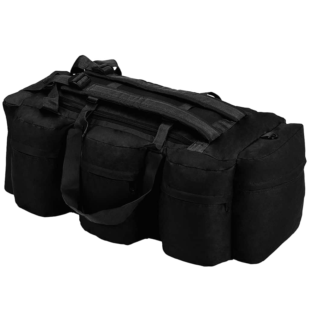 Worek marynarski 3 w 1, styl wojskowy, 45 l, czarny, torba podróżna, torba sportowa, torba duffla, torba na kemping, trening, do aktywności na świeżym powietrzu, z paskiem na ramię i uchwytem