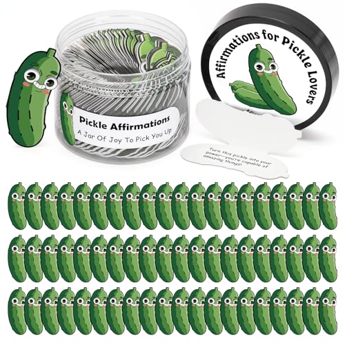 Netholid Pickle Affirmations Cards in A Jar, 60 Positive Daily Affirmations, Inspirational Gifts for Pickle Lover Women Men (Pickle, 60PCS)