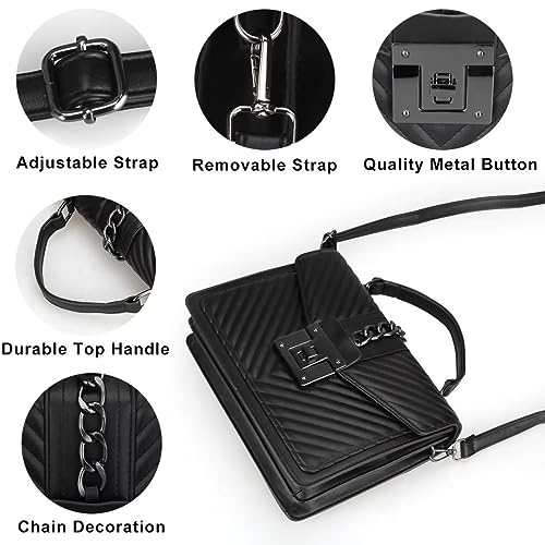 Top Handle Bag Quilted Crossbody Bags Trendy Designer Handbags for Women Black Leather Cross Body Satchel Purses Shoulder Bag4