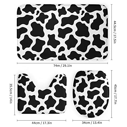 4 Pcs Bathroom Shower Curtain Set，Cow Print Non-Slip Rugs,Toilet Lid Cover And Durable And Waterproof Bath Mat For Bathroom Decor Set #TOP2