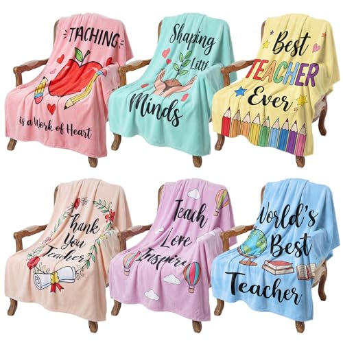 Chumia 6 Pcs Teacher Throw Blankets Bulk Teacher Appreciation Gifts for Women Men Soft Couch Blankets for Mentor Educators Tutors Birthday Graduation Retirement Office Decor 40x50