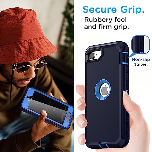 Image of AICase for iPhone SE Case 3rd & 2nd Generation with Belt-Clip Holster, for iPhone SE 2022 /2020 Case Built-in Screen Protector Heavy Duty Protective Full Body Rugged Phone Cover, Admiral Blue