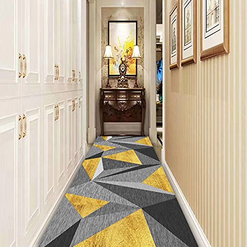 LHYZF Geometry Runner Tapis Grey Long Tapis Runnard Couloir sans glissière Lavable Lavable Runner Tapis étroits 1m 150cm 200cm 250cm 300cm 350cm 4m 5m 6m - Gris/Jaune (Size : 80x200cm)