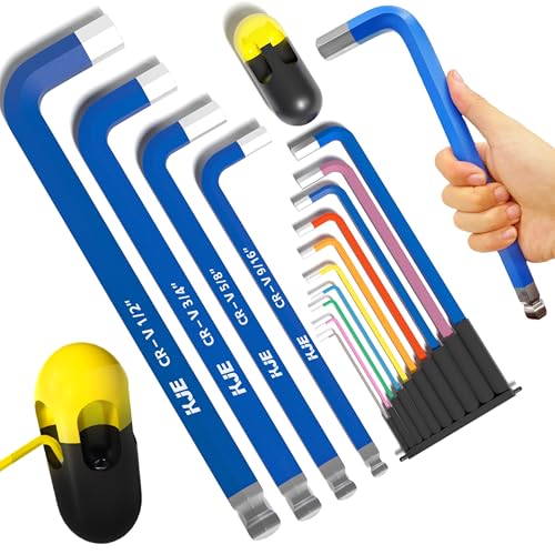 KJE 14-Piece Extra Long Jumbo Hex Key Allen Wrench Set Large SAE Size 1/16-3/4 with T-handle Long Ball End Durable S2 For Automotive Mechanic Furniture Professional Grade Tools