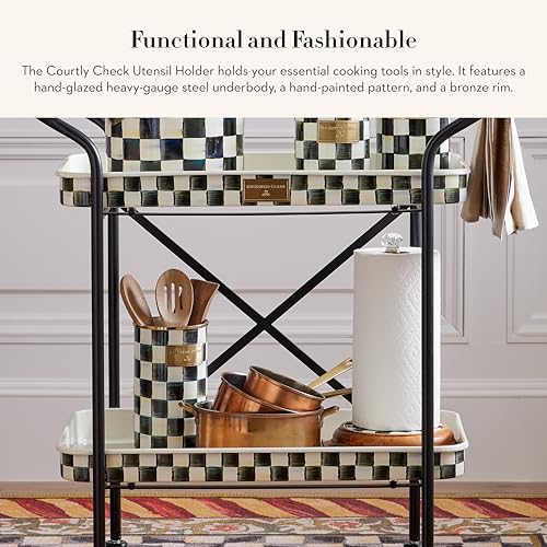MACKENZIE-CHILDS-Enamel-Utensil-Holder-Kitchen-Utensil-Holder-for-Countertop-Storage-Caddy-Black-and-White-Courtly-Check MACKENZIE CHILDS Enamel Utensil Holder Kitchen Utensil Holder for Countertop Storage Caddy Black and White Courtly Check