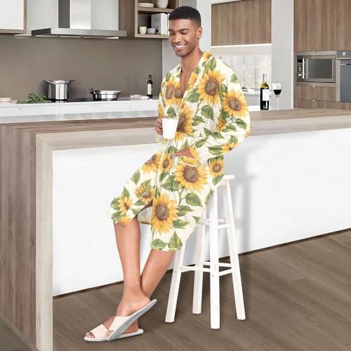 STAYTOP Brilliant Sunflowers Men's Nightshirt,Soft Kimono Bathrobe Men Long Sleeve Mens Sleepwear4
