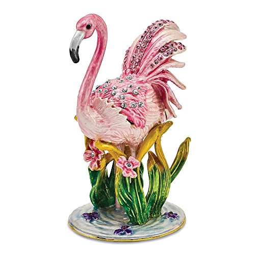 Saris and Things Bejeweled Pink Flamingo Trinket Box with Charm Pendant