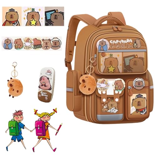 Capybara Backpack for Girls Boys, Widened Shoulder Straps, Ergonomic Design, Waterproof Fabric, Hollow and Breathable Design (Brown)