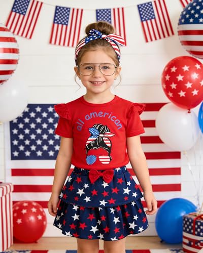 Image of Akyzic Little Girl Skirt Outfit Two Piece Spring Summer Outfit Butterfly Dress Cat Print Skirt Toddler Girl Outfit Set