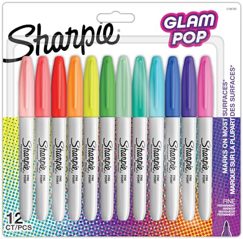 Sharpie Glam Pop Pennarelli indelebili | Punta fine per dettagli decisi | Colori assortiti | 12 pennarelli