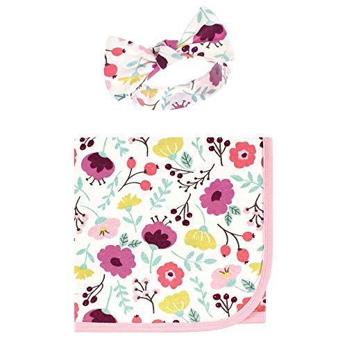 Image of Touched by Nature Unisex Baby Organic Cotton Swaddle Blanket and Headband or Cap, Botanical, One Size
