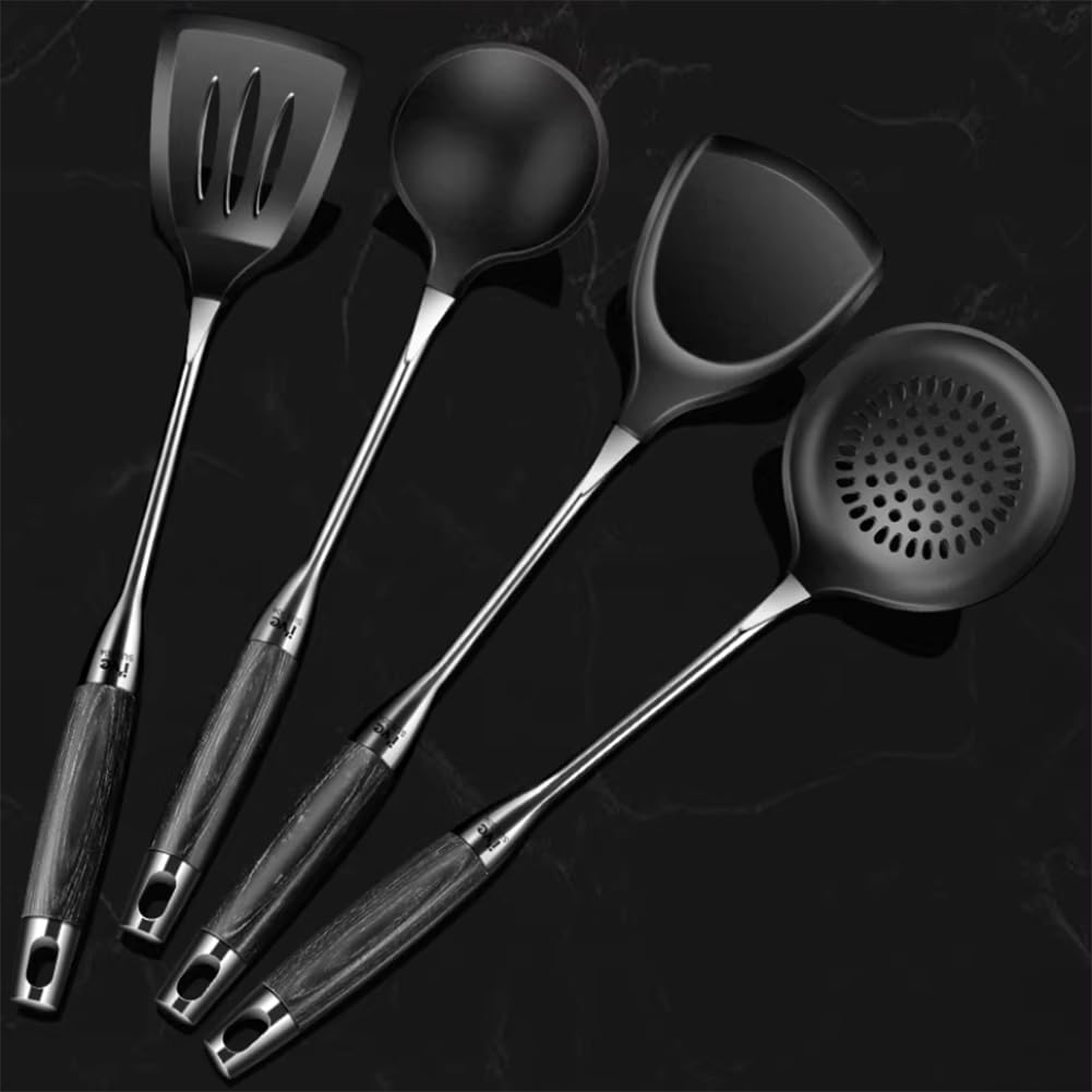 Juego de espátulas de silicona, resistentes al calor, sin BPA, cuchara ranurada y espátula para cocinar, apto para lavavajillas, paquete de 4