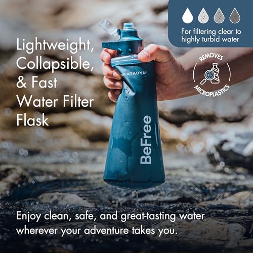 Image of Katadyn BeFree AC 1L Soft Water Filter Bottle in Slate Blue, Ultralight & Collapsible Flask, Activated Carbon Filter Improves Taste and Odors, Ideal for Hiking, Sports, Travel, Emergency Preparedness