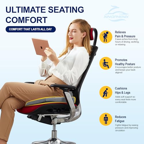 Image of kingphenix Car Seat Cushion - Memory Foam Pad for Driving Comfort - Boosts Height and Relieves Coccyx & Lower Back Pain - Car, Truck, Office Chair (Leather & 4D Mesh Gray)