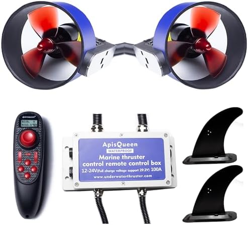 ApisQueen 12~24V Underwater Thruster U5 Set,Total Thrust 14Kg(30.86LBS) Waterproof Brushless Motor with RC and 100A ESC and Signal Receiving for Kayaks Fishing Boats