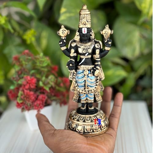 Image of Tirupati Balaji Idol for Car Dashboard, Venkateswara Swamy murthi, Vaastu Advised Balaji Statue - Tirupati Balaji Murti Idols for Pooja Room (Gold Big)