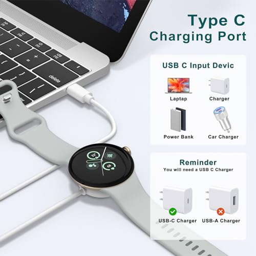 Image of Meliya Type-C Smartphone Charging Cable Intended for Google Pixel Watch 3 /Pixel Watch 2 Charger, Magnetic Charging Cable Cord Adapter 3.3ft /100cm (White)
