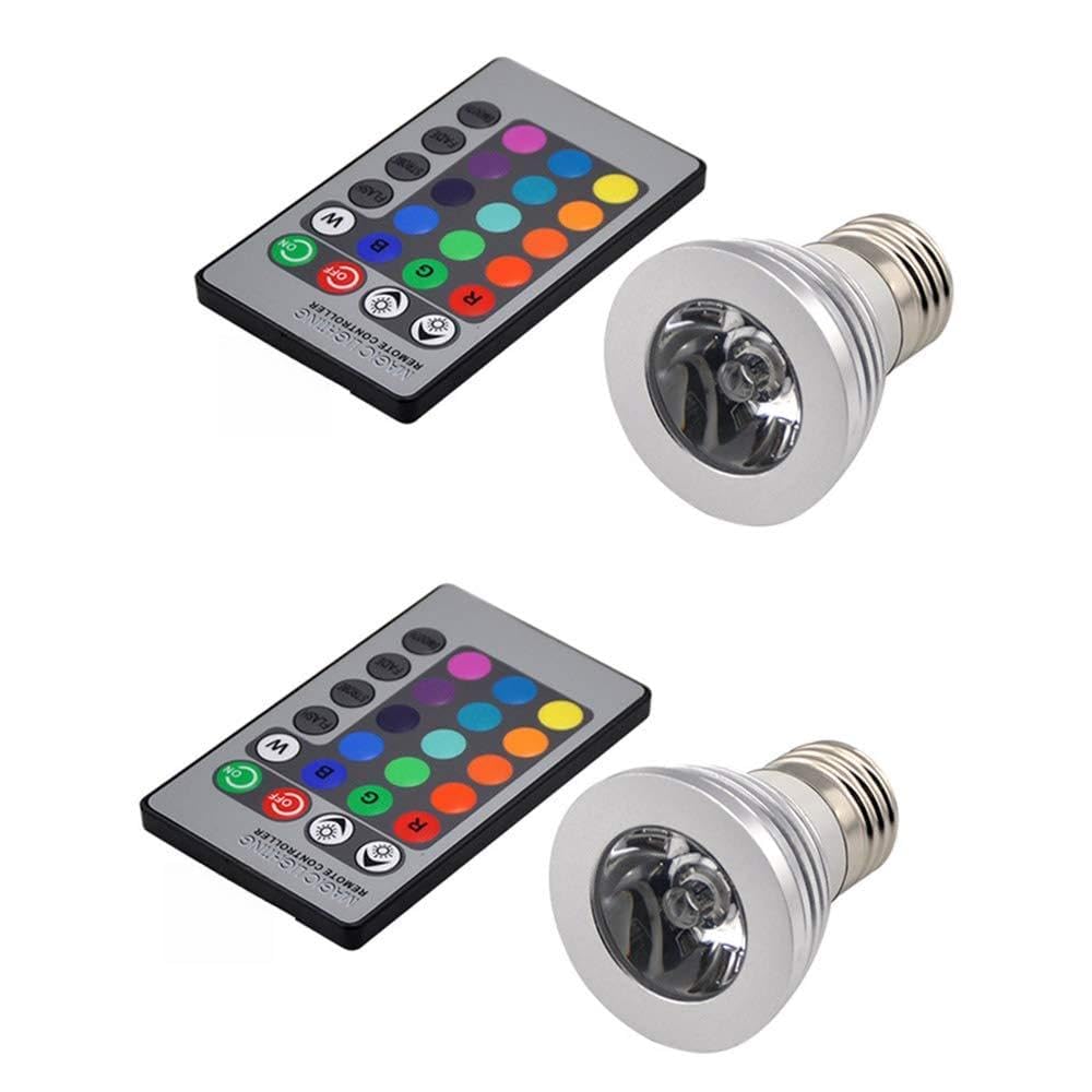 Chao Zan 3W E27 E27 Led Rgb Light Bulb Dimmable 3W Spot Light With Wireless Remote Control, 16 Colour Choices, Rgb+Cool White 6000K Energy Saving Lamp Bulb, 2 Pack