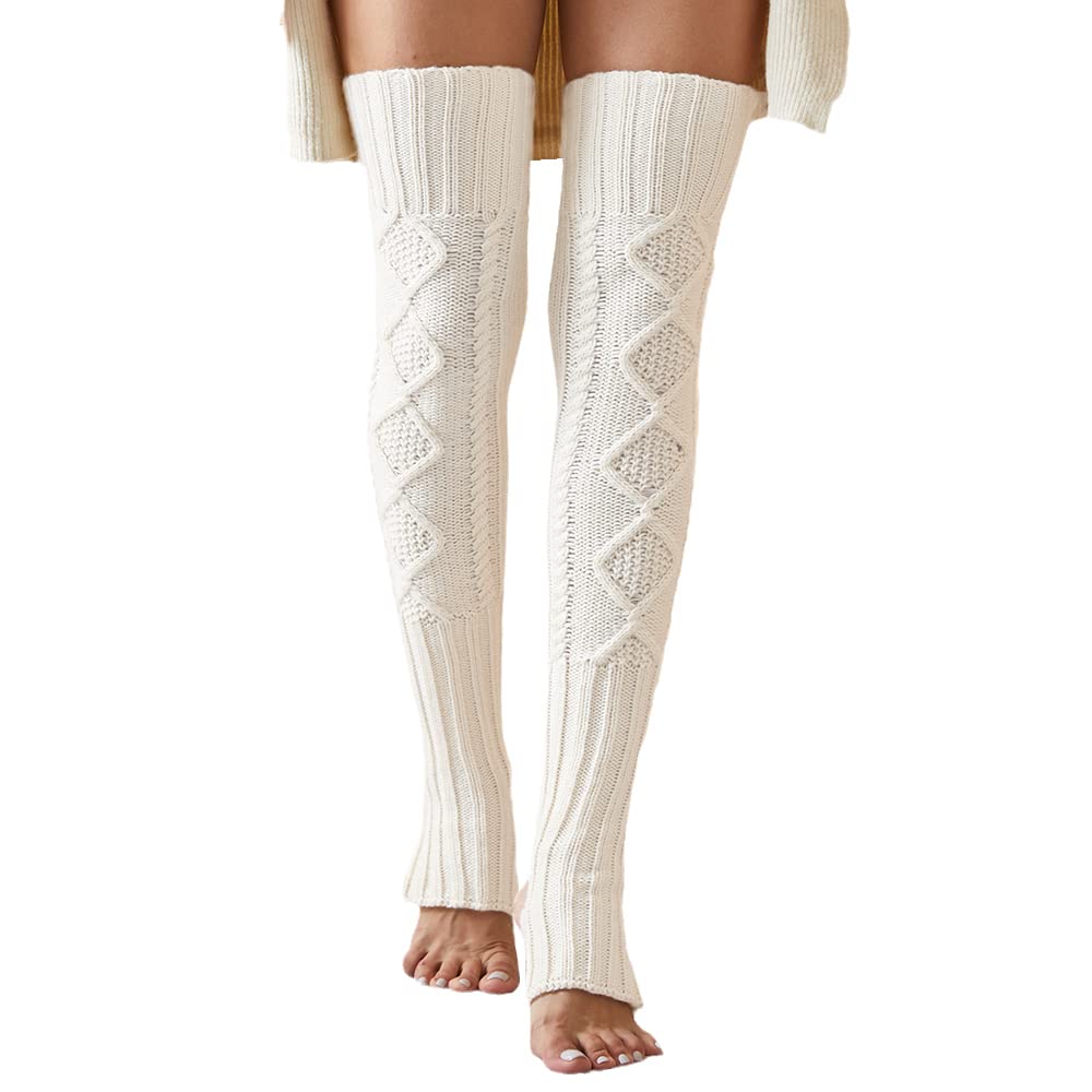 SherryDC Womens Cable Knit Thigh High Leg Warmer Socks Over Knee High Footless Boot Stockings