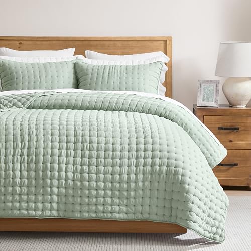 Image of WDCOZY Cloud Soft Quilt Set, Oversized King Size, Mist Sage, 116x106 inches
