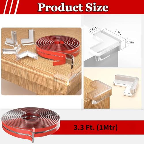 Image of Dukaan Edge Protector for Sharp Edges 3.3 ft with 4 Corner Guards, Baby Proofing Edge Strip & Corner Protector Set, Transparent Silicone Furniture Safety Kit for Table, Desk & Bed