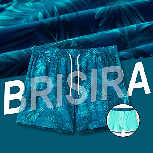 Image of BRISIRA Mens Swim Trunks Swim Shorts Quick Dry 5 inch Inseam Beach Shorts with Compression Liner and Zipper Pocket