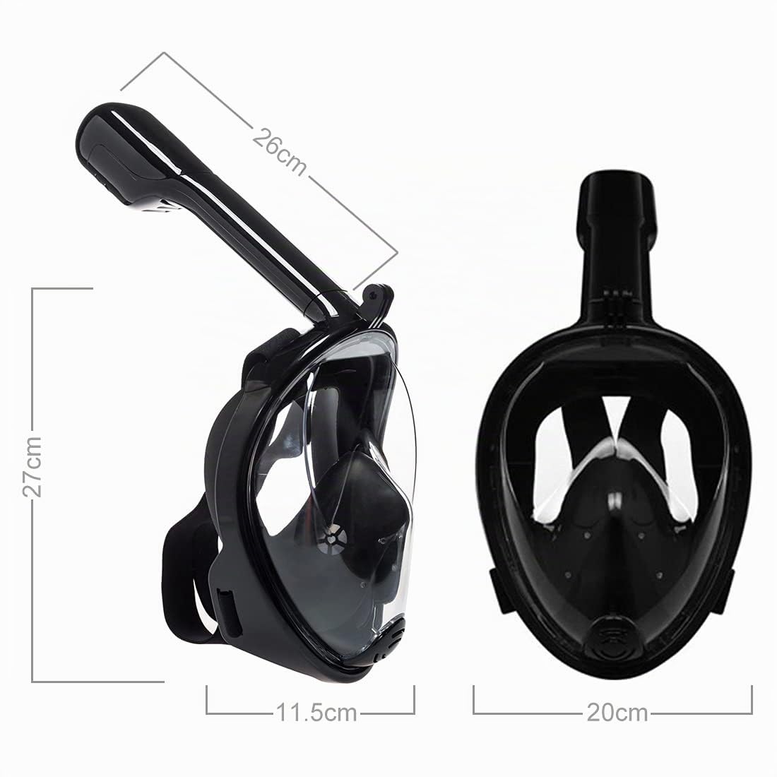 Maschera da snorkeling anti-appannamento e a prova di perdite, vista panoramica a 180°, con supporto per fotocamera, maschera subacquea per adulti e bambini.