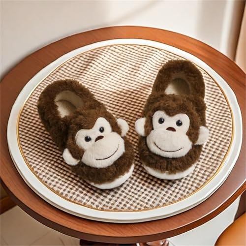 Monkey Animal Slippers for Women Cute Plush Home Warm Winter Indoor Shoes3