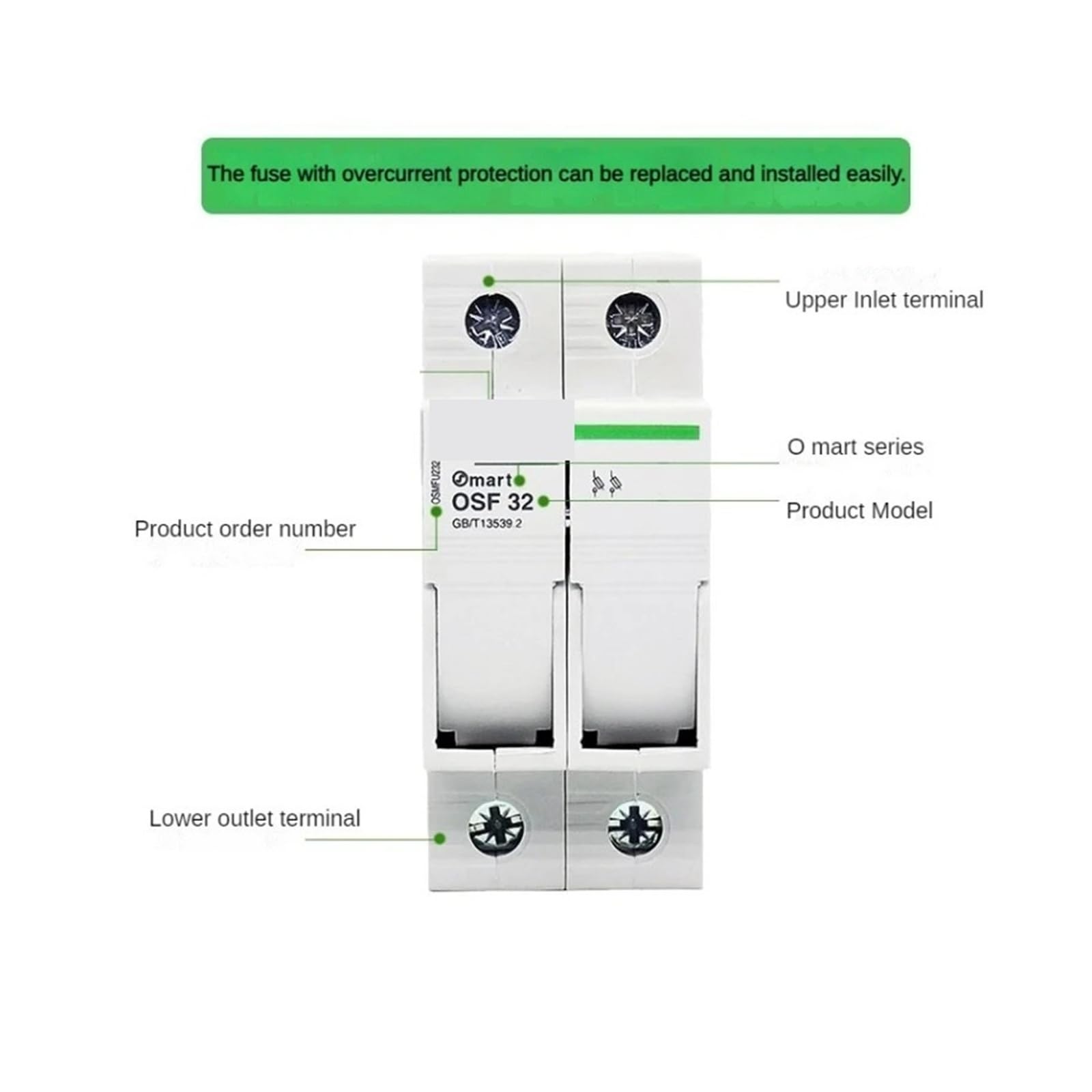 Base OSMFU232 Mart OSF32 2P 1P 10x38 1A-32A FUSE Electrical Circuit Breaker(OSMFU132 1P,10A Fuse)