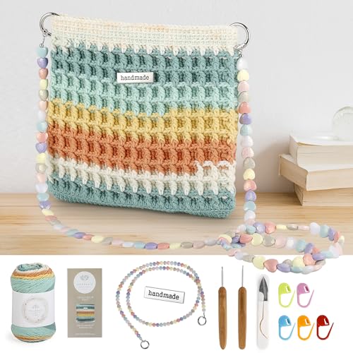 CrochEaze Crochet Kit for Beginners, Crochet Tote Bag Set with Step-by-Step Video Tutorials, Including Gradient Color Yarn, Crochet Hook, Heart-Shaped Bag Strap (Orange)