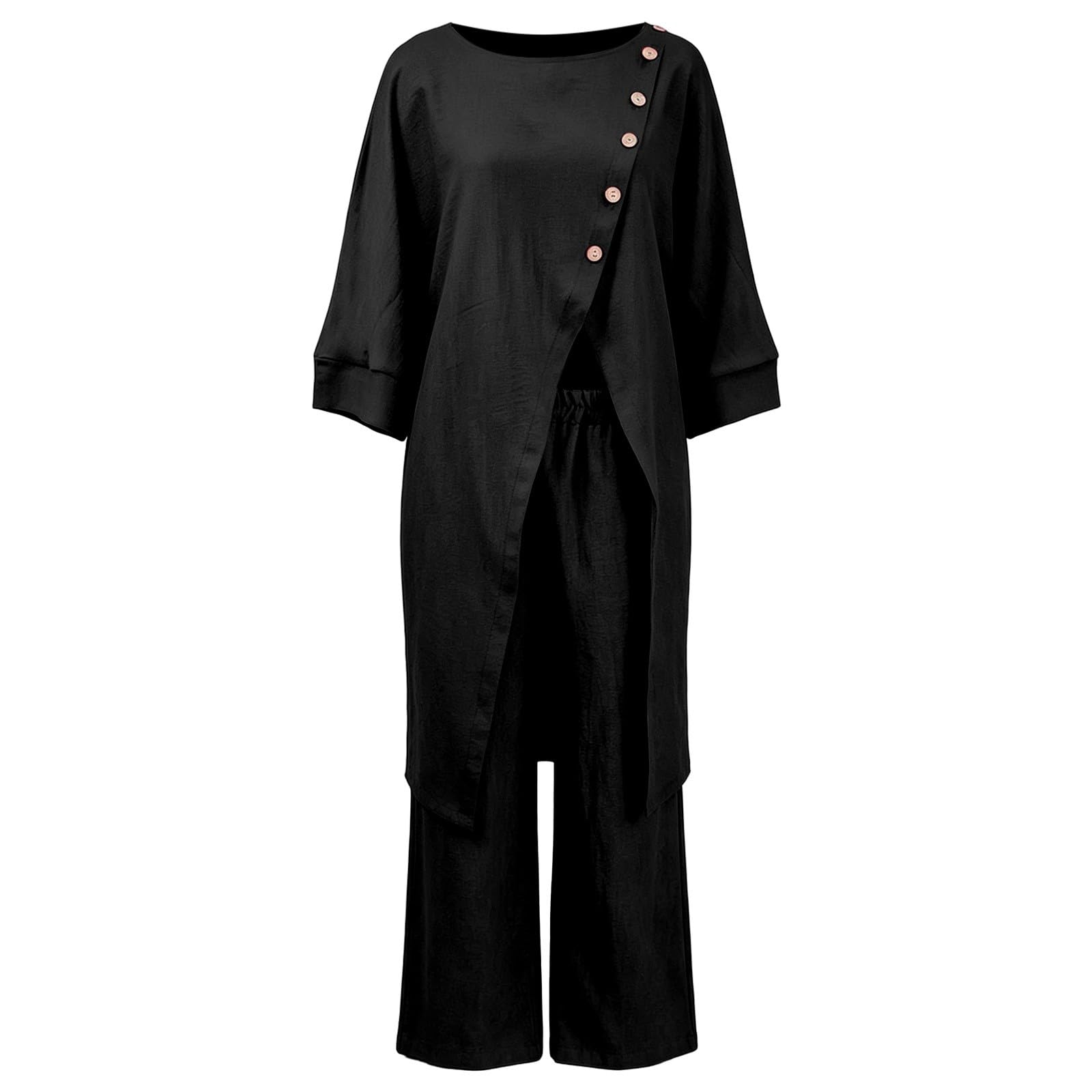 Completo Donna Estivo con Pantaloni Larghi, Abbigliamento Donna Estivo Taglie Forti Camicetta da Pantaloni Casual Irregolari