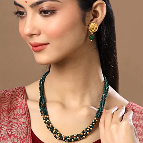 Image of Yellow Chimes Jewellery Set for Women and Girls Beads Jewellery Set for Women| Green Beads Necklace Set | Birthday Gift for girls and women Anniversary Gift for Wife