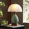 Glivpny Vintage Lamp Bedroom Lamps,16" Mid Century Modern Table Lamps for Living Room,Retro Bedside Nightstand Traditional Lamps, Classic Chinoiserie Ceramic Green Lamp for Home Decor (LD001)