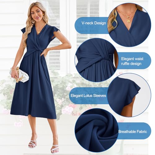 JASAMBAC Womens Dresses Casual Ruffle Short Sleeves Chiffon Empire Waist Elastic V-Neck Wedding Guest A-Line Maxi Dress2