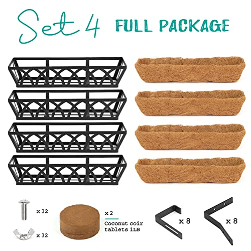 Wimart Window Box Railing, 24 Inch Black Metal Hanging Flower Planter Basket With Coco Liner For Outdoor Balcony Porch Fence Patio For Home, Office And Hotel (Black - 4 Pcs/Set) #TOP3