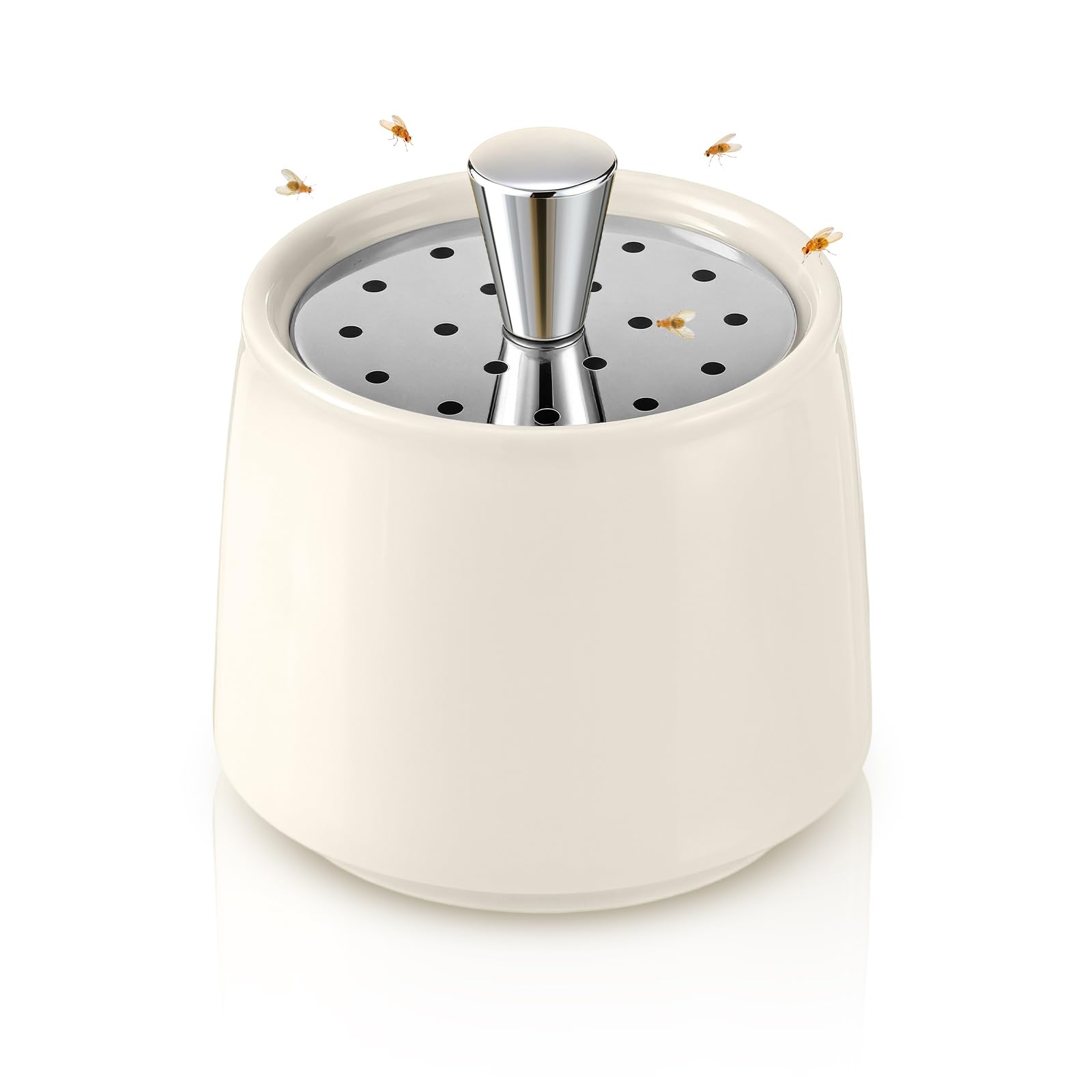 Mysora Ceramic Fruit Fly Trap for Indoors, Reusable Kitchen Fly Catcher with Stainless Steel Vent Lid, Uses Safe & Natural Vinegar Bait Trap, Dishwasher Safe, Easy to Use (White,1 Pack)