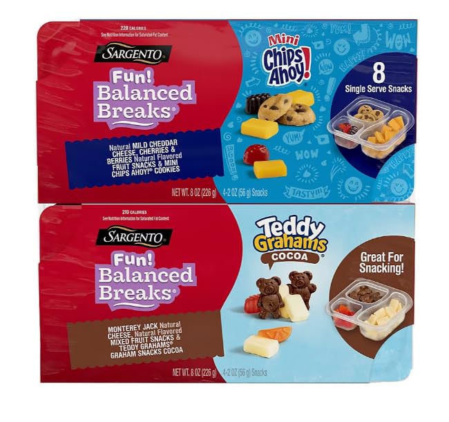 SargentoFun Balanced Breaks Snack Kits with Natural Cheese, Teddy Grahams Cocoa & Mini Chips Ahoy, 8 pk.