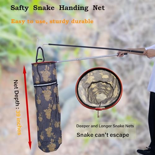 Image of Snake Catcher Net, Rattlesnake Grabber Handling Tool Large Reptile Closure Net, Snake Traps Telescopic Pole Stick, Rattle Snake Moving and Catching Picker with a Handle Extendable from 26'' to 45''