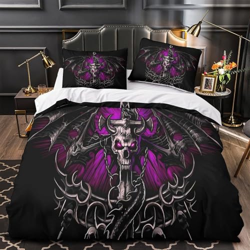 Parure de lit microfibre 3D effet super douce et housse couette crâne - 2