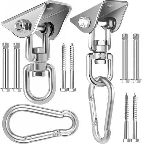 Swing Hanger for Wooden & Concrete Swing Set 2000LB Capacity Hammock Hanger 360Rotate Stainless Steel Swing Hammock Hanging Kit Hardware Heavy Duty Swing Brackets for Porch Playground Yoga-2 Packs