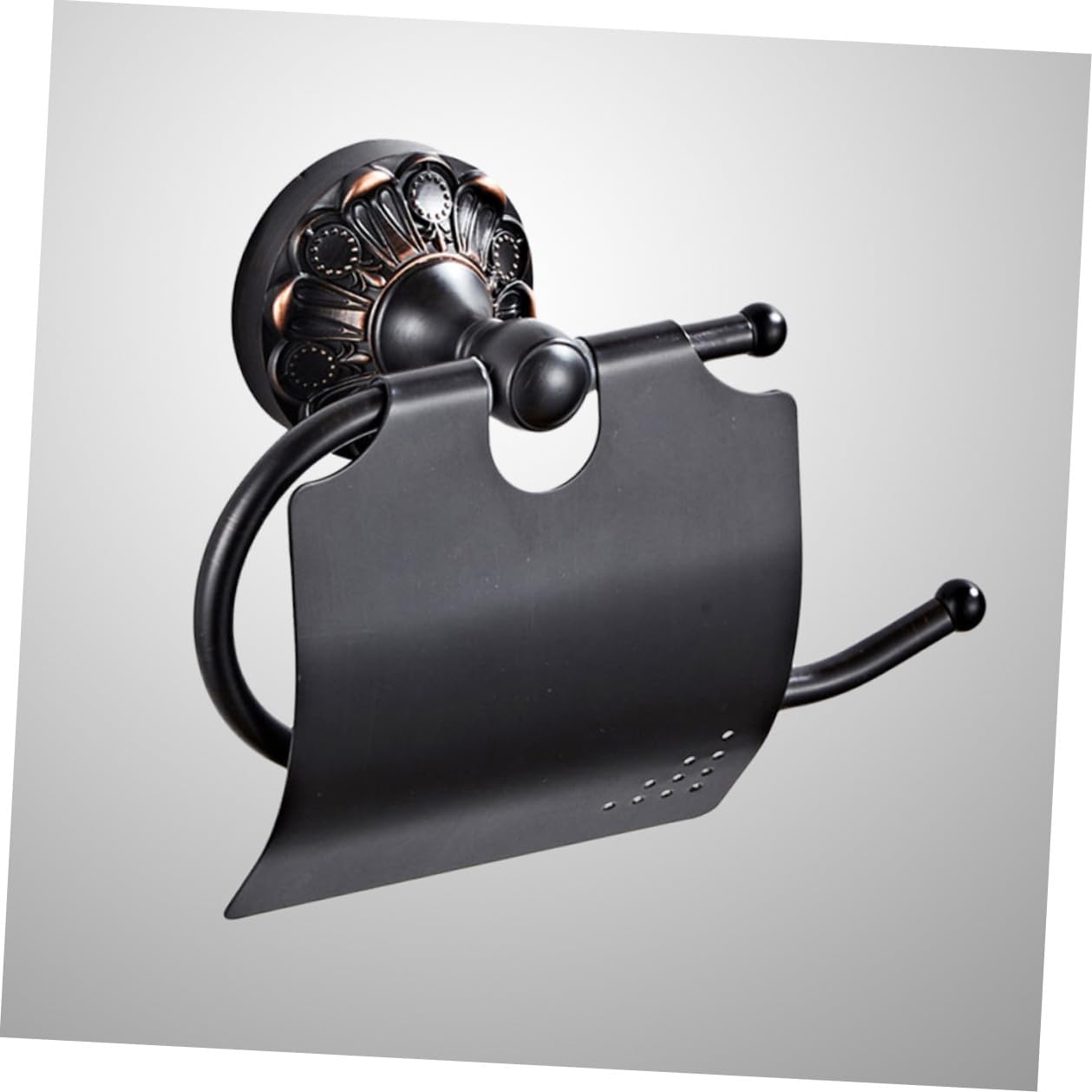 NOLITOY Retro Black Copper Toilet Paper Holder with Flap Cover Wall Mounted Single Roll Tissue Dispenser for Bathroom Home Storage Organizer