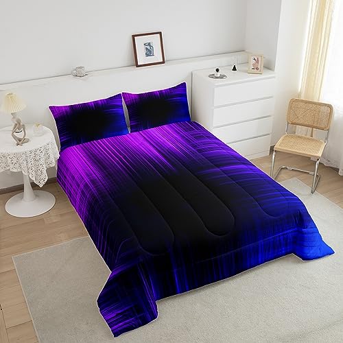 Image of Feelyou Blue and Purple Striped Bedding Set Queen, Geometric Artistic Smear Comforter for Kids Boys Girls Ombre Gradient Lines Comforter Set Abstract Graffiti Art Duvet Set with 2 Pillow Case