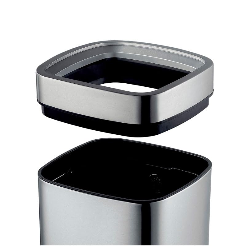 PROREGAL Quadratischer Abfalleimer aus mattem Edelstahl mit offenem Einwurf | 9 Liter, HxBxT 33,8x24x24cm | Silber – Bild 5