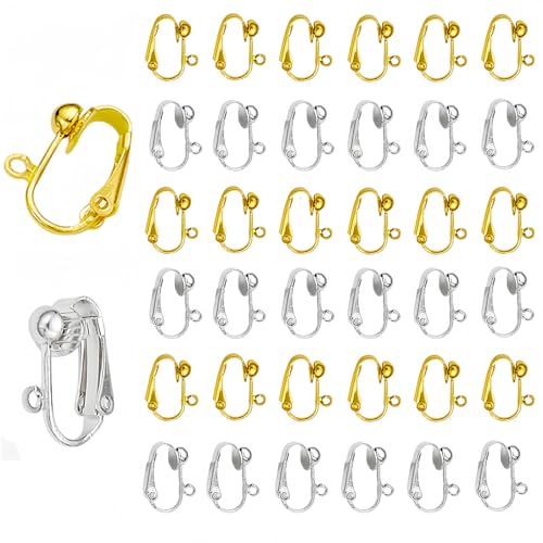 48 Pcs Clip on Earring Converters for None Pierced Ears DIY Earring Jewelry Making Findings with 2 Colors, Silver and Gold