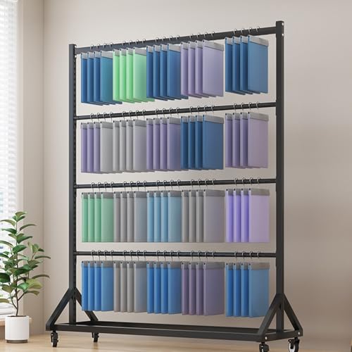 Sample Fabric Display Rack, Curtain Color Card Display Stand, Movable Heavy Duty Steel Scarf Hanger, Commercial Organizer Holder with 3 Hanging Rod for Displaying Blanket Quilt Scarf Towel Mat(166cm(6
