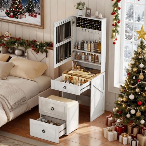 MDGC Makeup Vanity Desk with Mirror and Lights,Small Vanity Desk